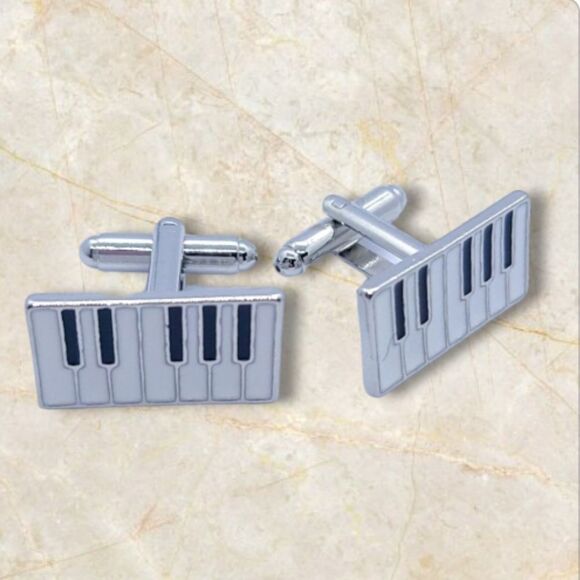 Piano Key Silver Cufflinks Tuxedo Formal Shaped Cuff Links Musician Band NWT Men - Picture 6 of 8